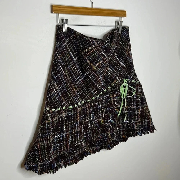 Anthropologie Elevenses Wool Blend Tweed Skirt Ribbon Trim Cottagecore Fall - Picture 4 of 12